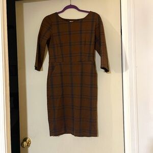 ichi ihkate tartan plaid brown jersey dress